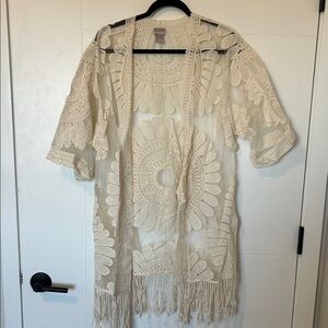 Chico’s Floral & Fringe Cardigan / Cover-Up